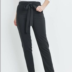 Black tie straight leg pants